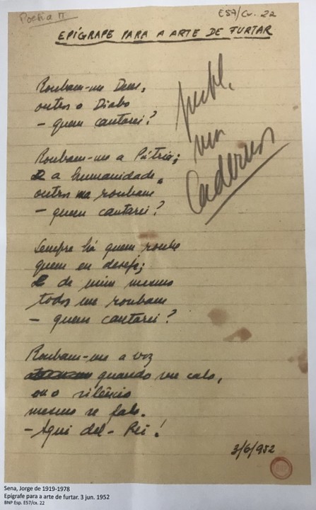 JORGE DE SENA NA EXPOSIÇÃO DA BNP